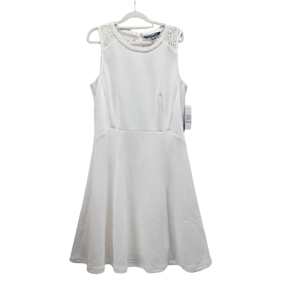 NWT Sharango White Knit Lace Lined Midi Sleeveless Back zip dress 12